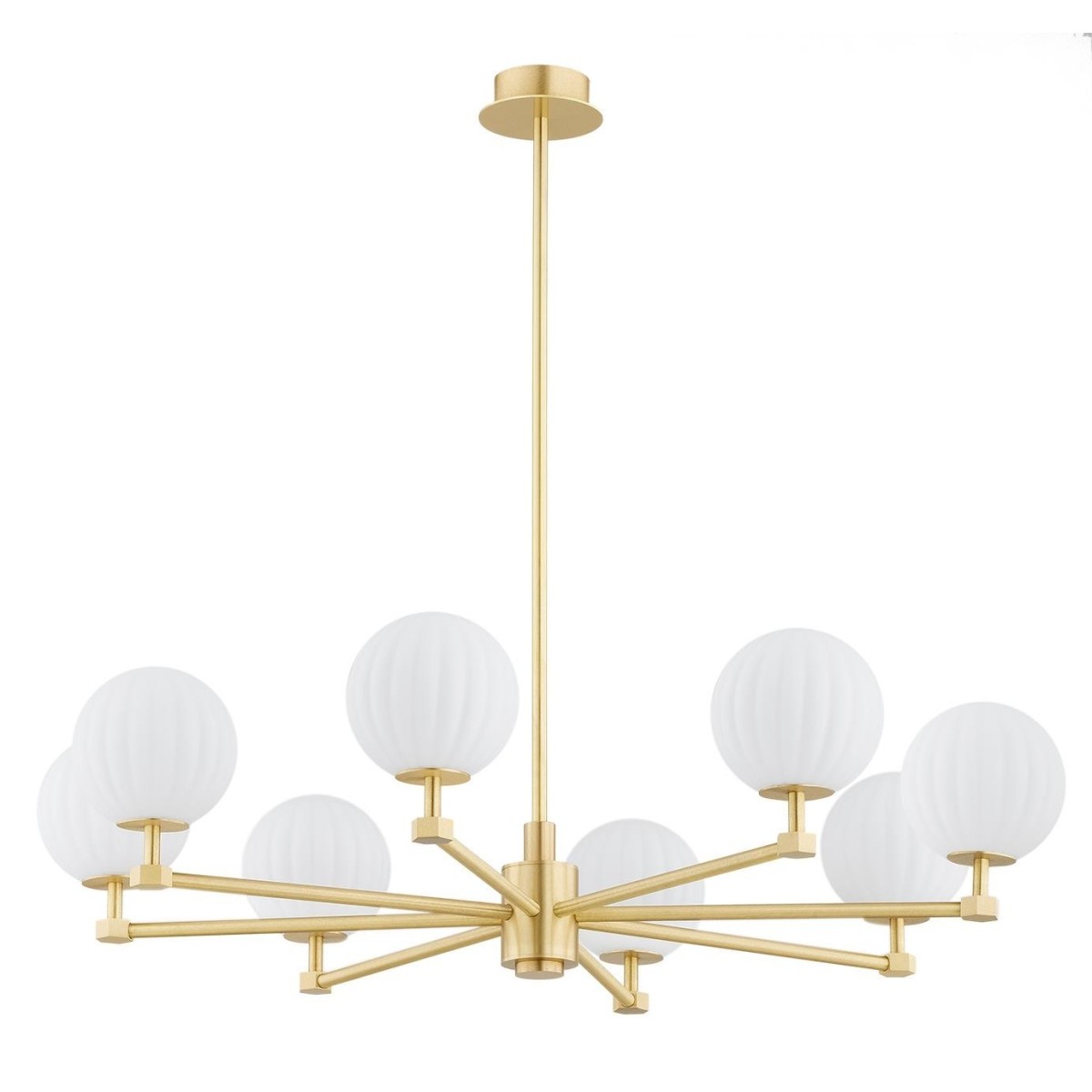 żyrandol 8 pł. PALOMA kolor opal mat (ryflowany), mosiądz szczotkowany polskiej manufaktury Argon