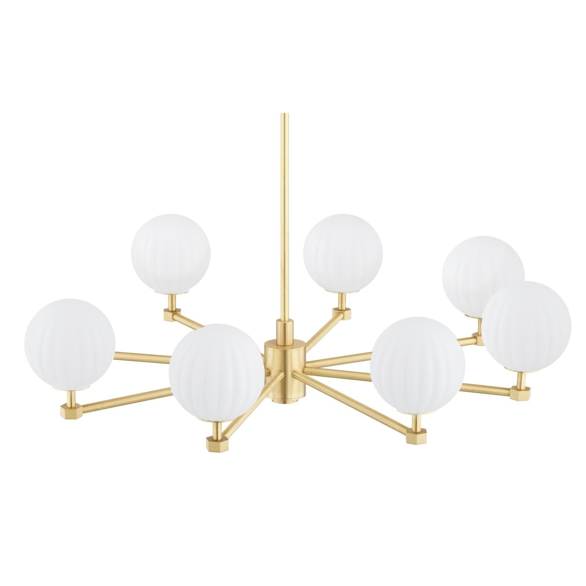 żyrandol 8 pł. PALOMA kolor opal mat (ryflowany), mosiądz szczotkowany polskiej manufaktury Argon