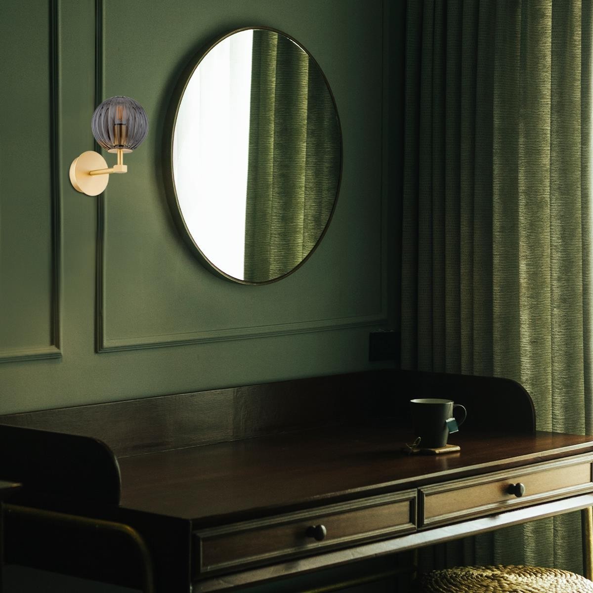 kinkiet 1 pł. PALOMA kolor dymny (ryflowane), mosiądz szczotkowany polskiej manufaktury Argon