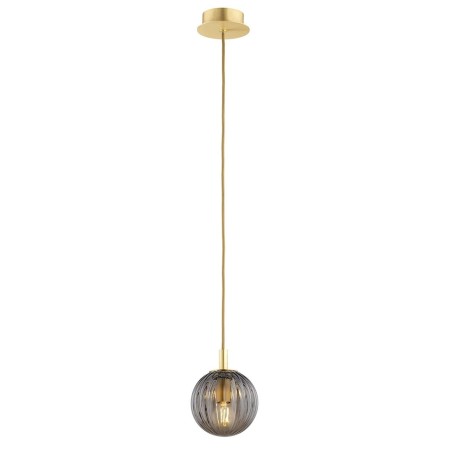 lampa wisząca 1 pł., mniejsza PALOMA kolor dymny (ryflowane), mosiądz szczotkowany polskiej manufaktury Argon