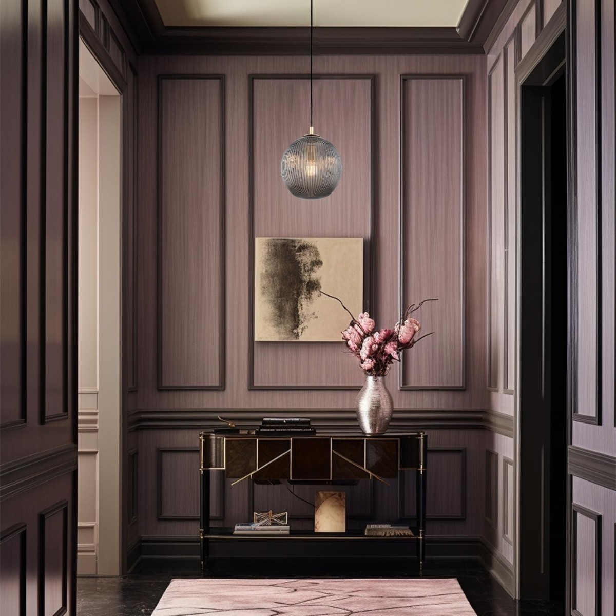 lampa wisząca 1 pł., większa PALOMA kolor dymny (ryflowane), mosiądz szczotkowany polskiej manufaktury Argon