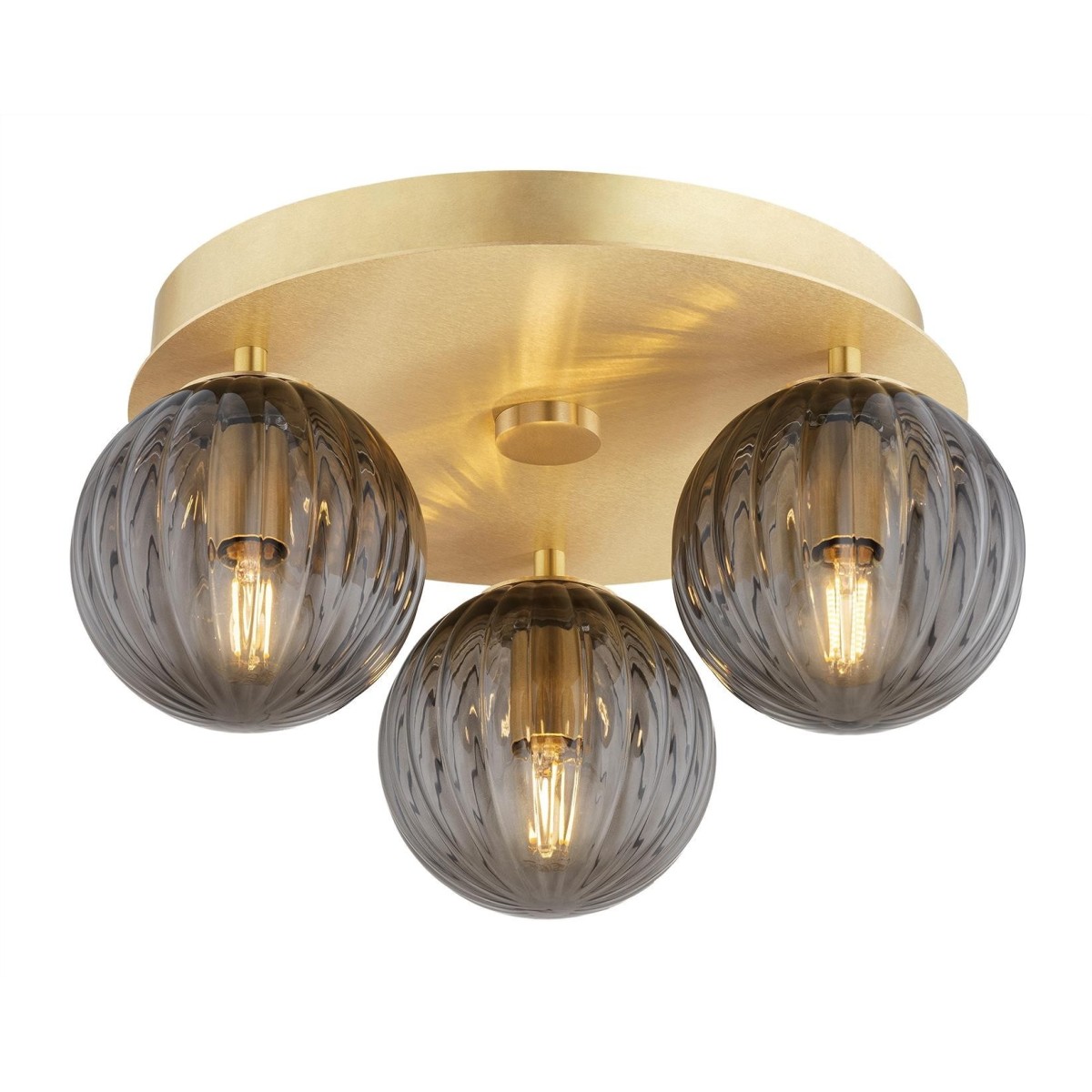 plafon 3 pł. PALOMA kolor dymny (ryflowane), mosiądz szczotkowany polskiej manufaktury Argon