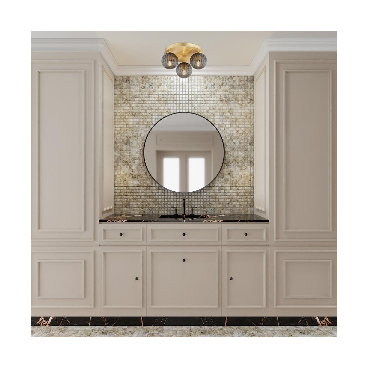 plafon 3 pł. PALOMA kolor dymny (ryflowane), mosiądz szczotkowany polskiej manufaktury Argon