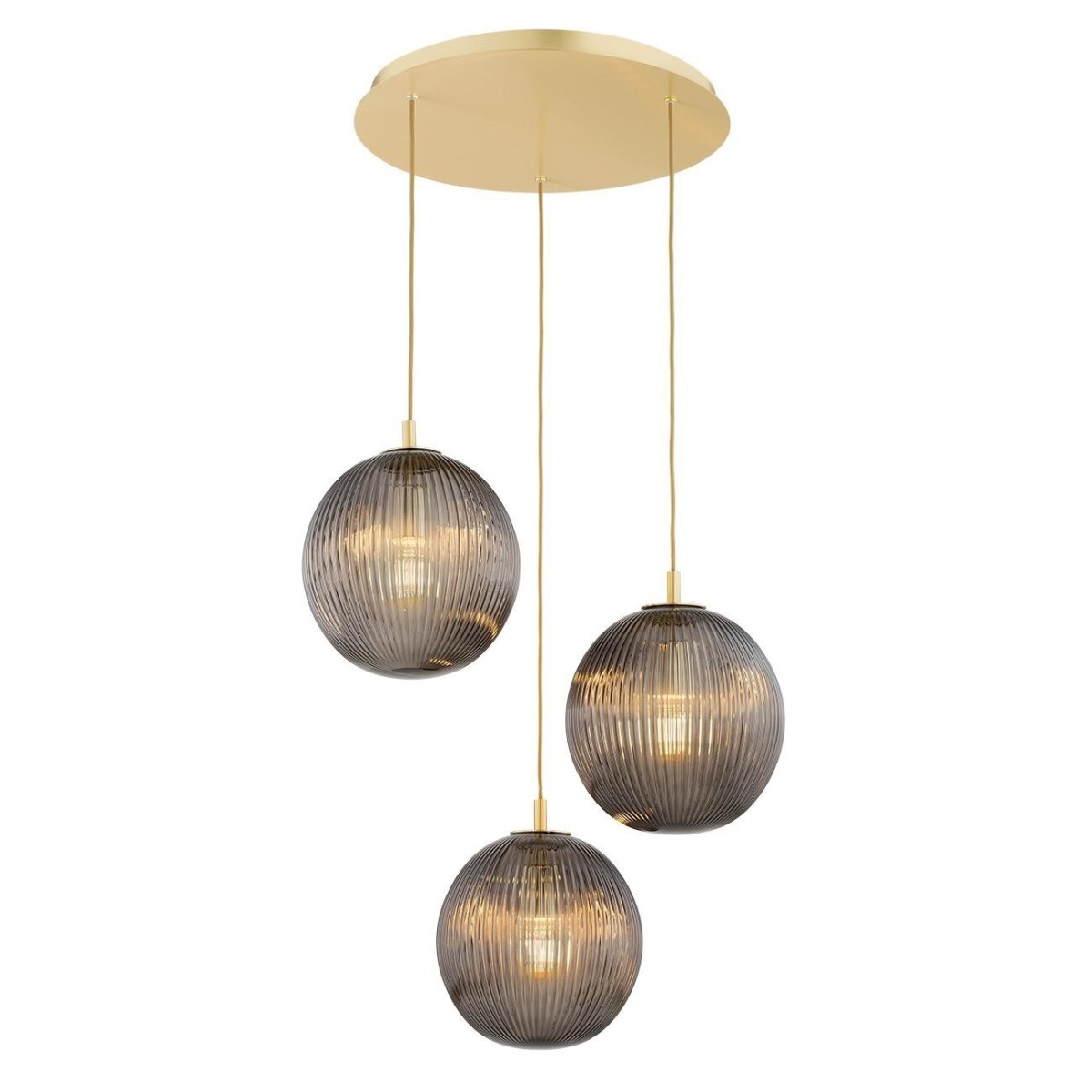 lampa wisząca 3 pł. PALOMA kolor dymny (ryflowane), mosiądz szczotkowany polskiej manufaktury Argon