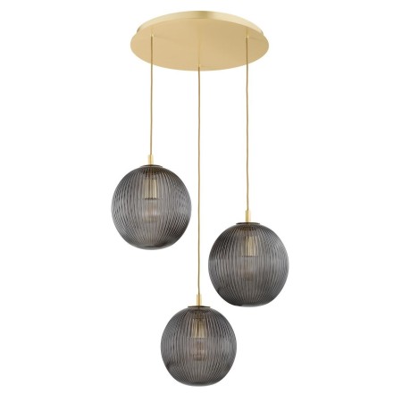 lampa wisząca 3 pł. PALOMA kolor dymny (ryflowane), mosiądz szczotkowany polskiej manufaktury Argon