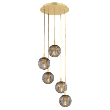 lampa wisząca 5 pł. PALOMA kolor dymny (ryflowane), mosiądz szczotkowany polskiej manufaktury Argon