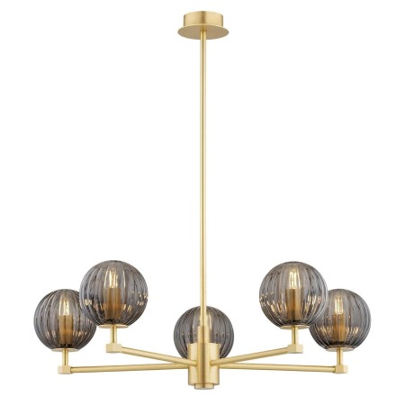 żyrandol 5 pł. PALOMA kolor dymny (ryflowane), mosiądz szczotkowany polskiej manufaktury Argon