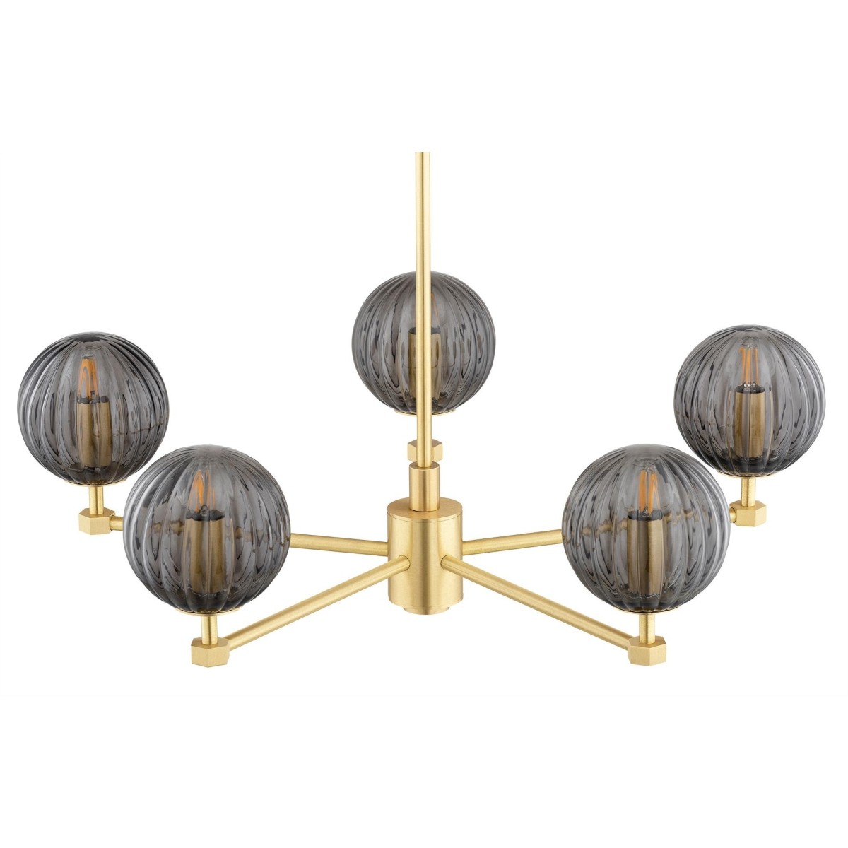 żyrandol 5 pł. PALOMA kolor dymny (ryflowane), mosiądz szczotkowany polskiej manufaktury Argon