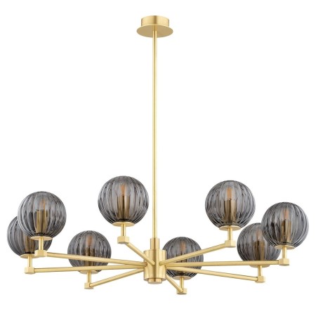 żyrandol 8 pł. PALOMA kolor dymny (ryflowane), mosiądz szczotkowany polskiej manufaktury Argon