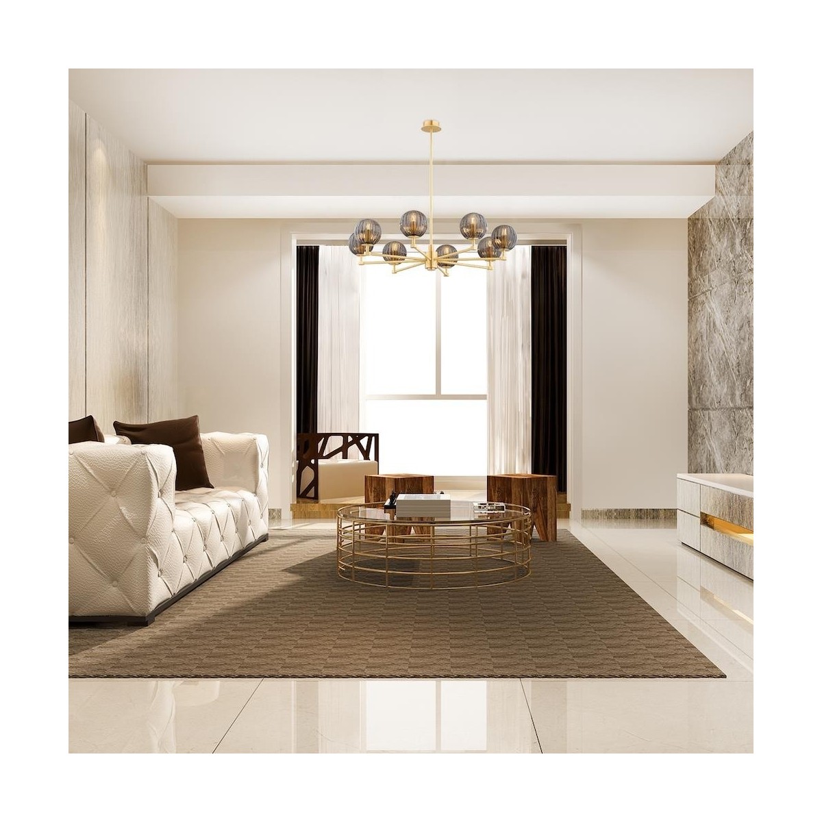 żyrandol 8 pł. PALOMA kolor dymny (ryflowane), mosiądz szczotkowany polskiej manufaktury Argon