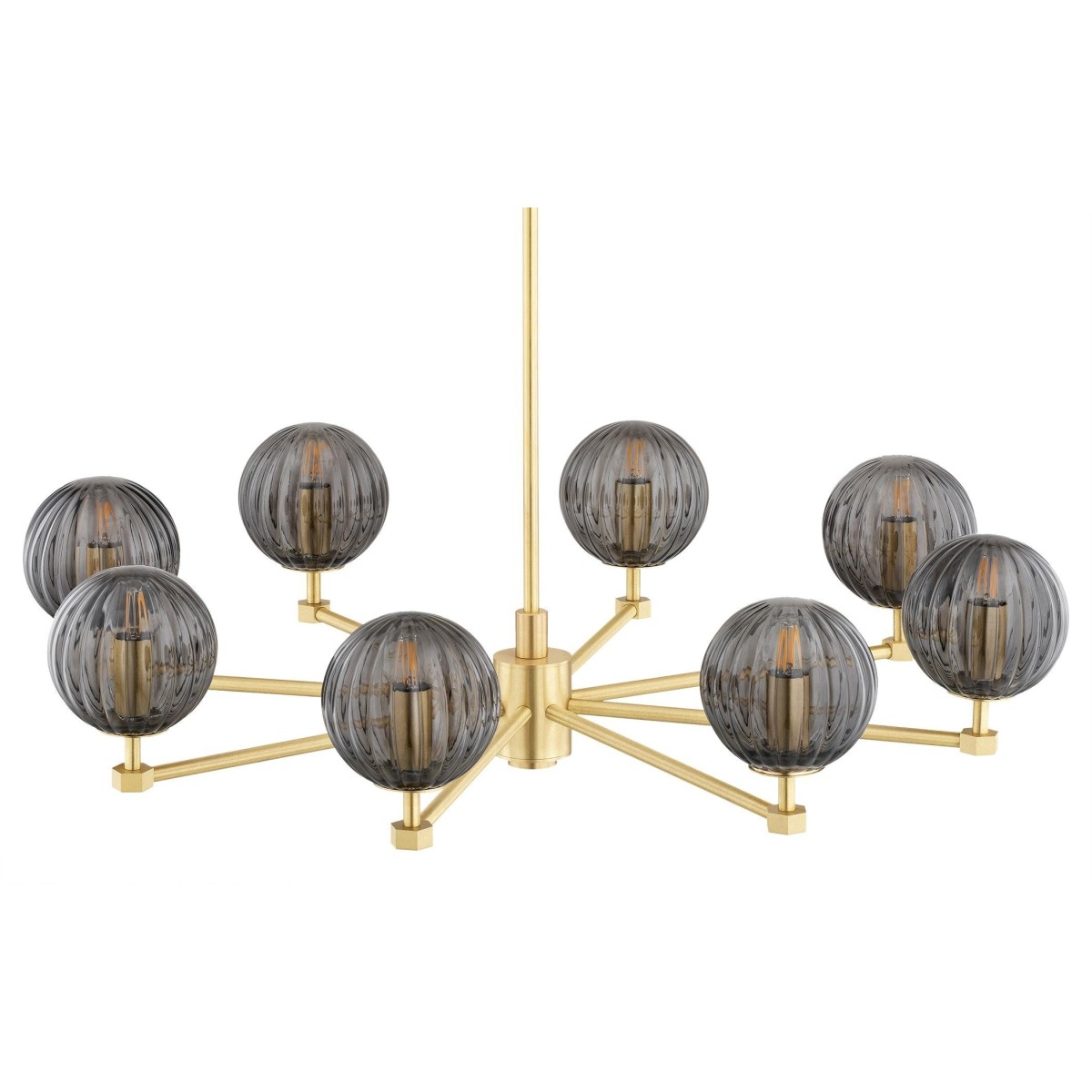 żyrandol 8 pł. PALOMA kolor dymny (ryflowane), mosiądz szczotkowany polskiej manufaktury Argon