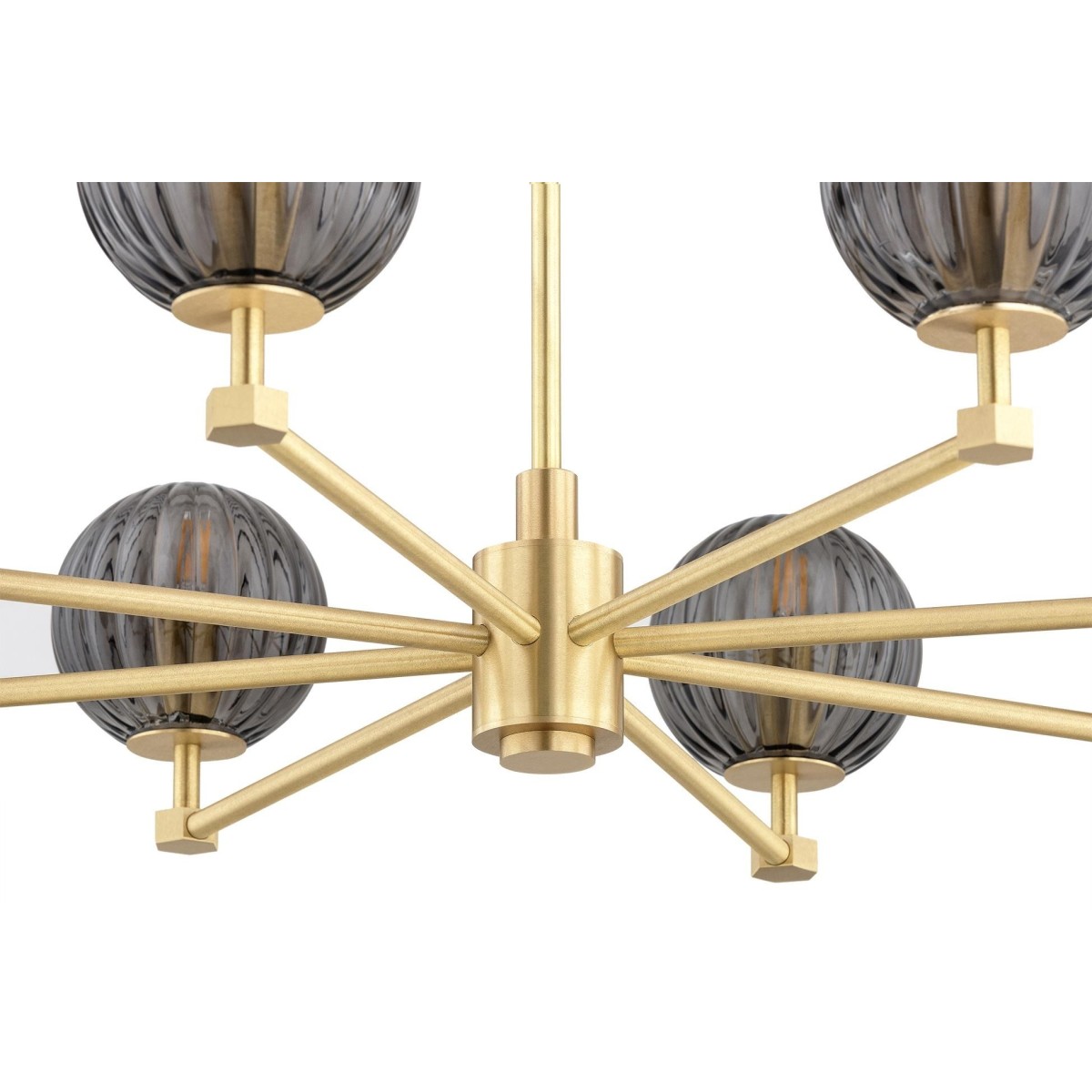 żyrandol 8 pł. PALOMA kolor dymny (ryflowane), mosiądz szczotkowany polskiej manufaktury Argon