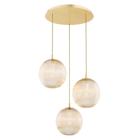 lampa wisząca 3 pł. PALOMA kolor miodowy lister (ryflowane), mosiądz szczotkowany polskiej manufaktury Argon