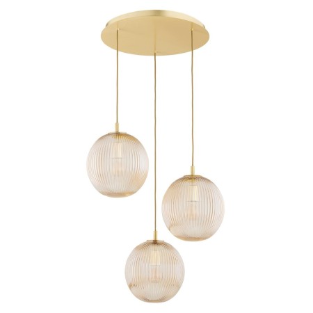 lampa wisząca 3 pł. PALOMA kolor miodowy lister (ryflowane), mosiądz szczotkowany polskiej manufaktury Argon