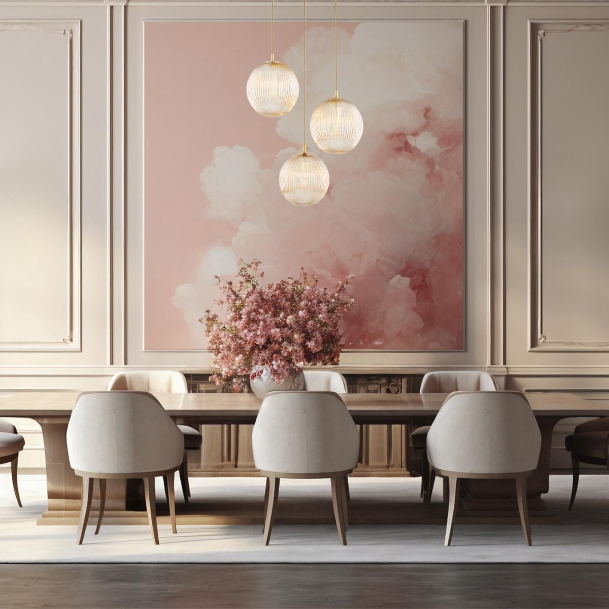 lampa wisząca 3 pł. PALOMA kolor miodowy lister (ryflowane), mosiądz szczotkowany polskiej manufaktury Argon