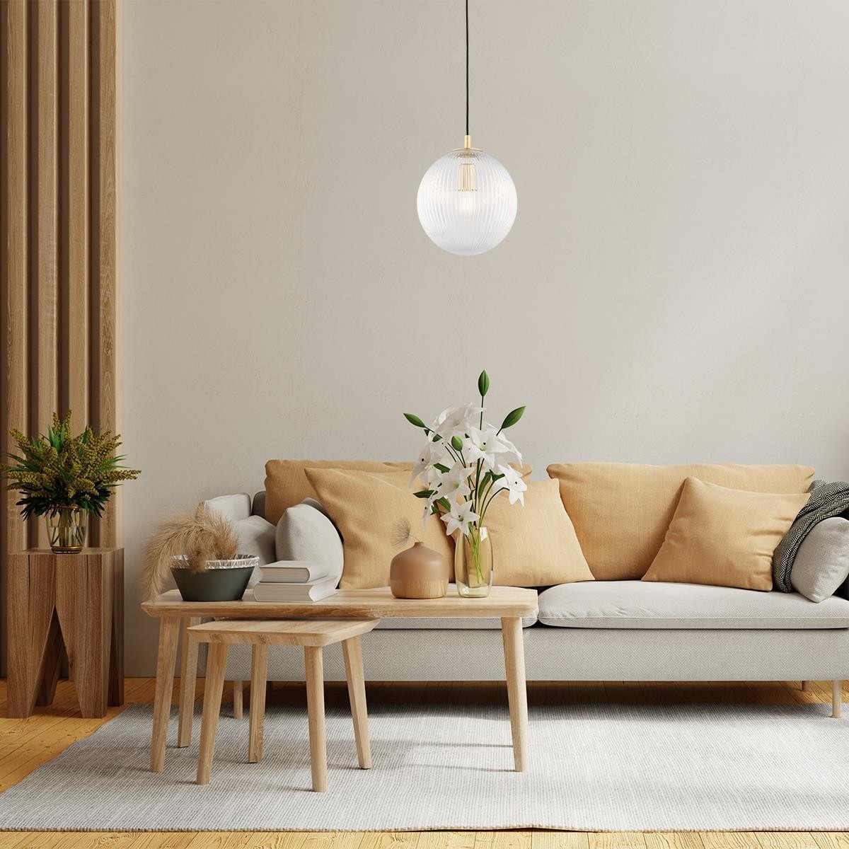 lampa wisząca 1 pł., większa PALOMA kolor transparentny (ryflowane), mosiądz szczotkowany polskiej manufaktury Argon