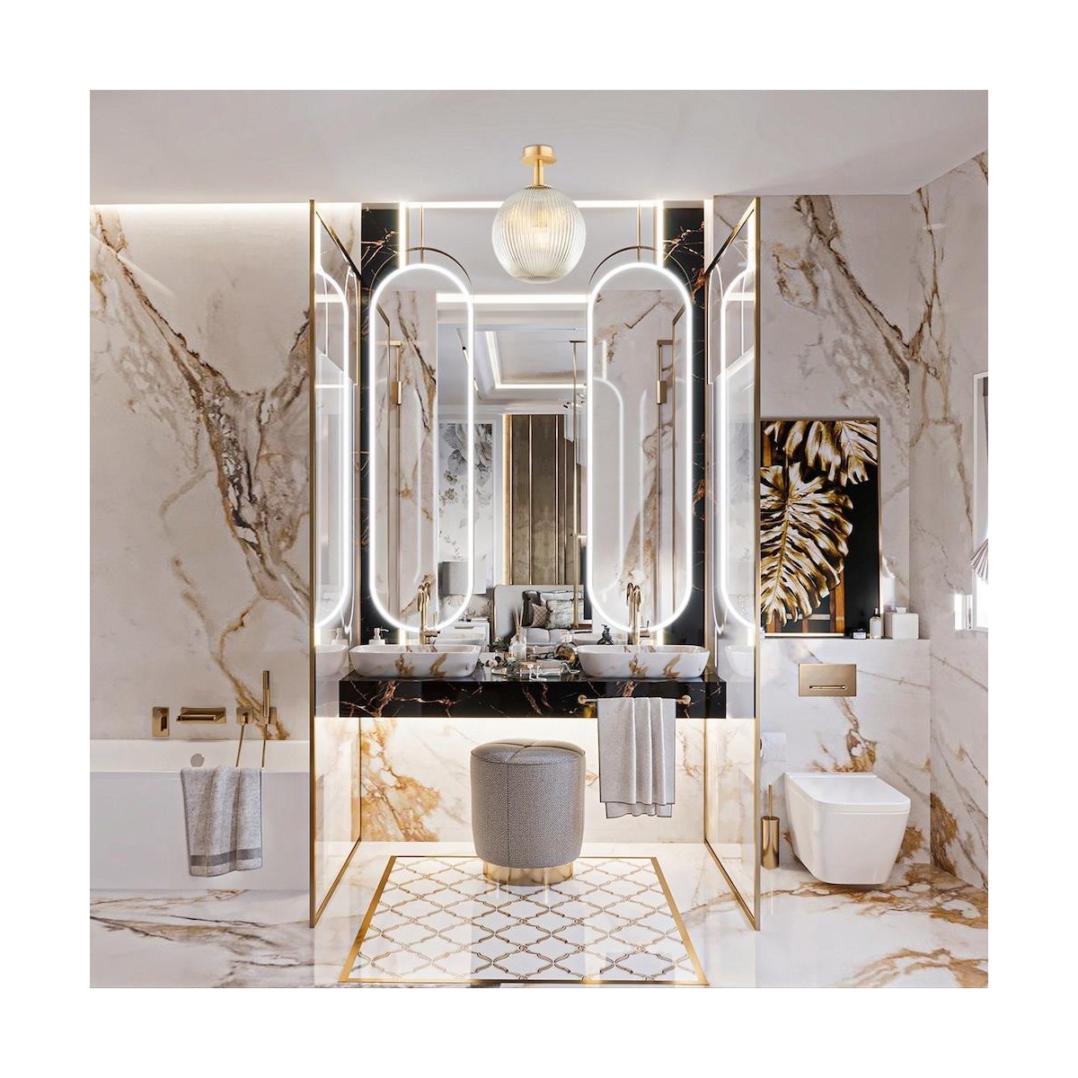 kinkiet / plafon 1 pł., wiekszy PALOMA kolor szary lister (ryflowane), mosiądz szczotkowany polskiej manufaktury Argon