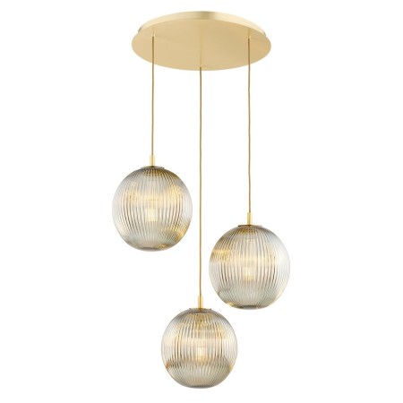 lampa wisząca 3 pł. PALOMA kolor szary lister (ryflowane), mosiądz szczotkowany polskiej manufaktury Argon