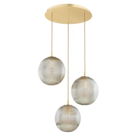 lampa wisząca 3 pł. PALOMA kolor szary lister (ryflowane), mosiądz szczotkowany polskiej manufaktury Argon