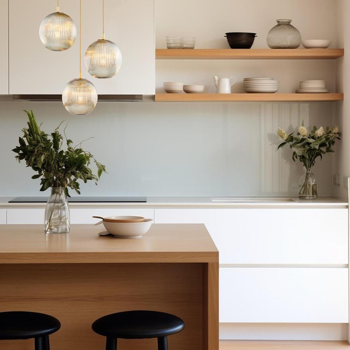 lampa wisząca 3 pł. PALOMA kolor szary lister (ryflowane), mosiądz szczotkowany polskiej manufaktury Argon