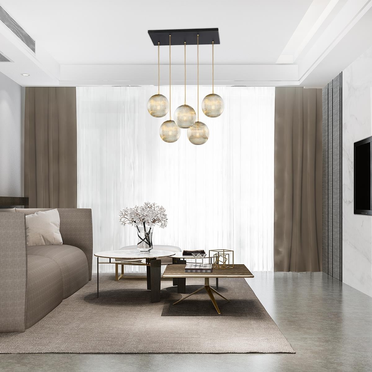 lampa wisząca 5 pł. PALOMA kolor szary lister (ryflowane), czarny polskiej manufaktury Argon