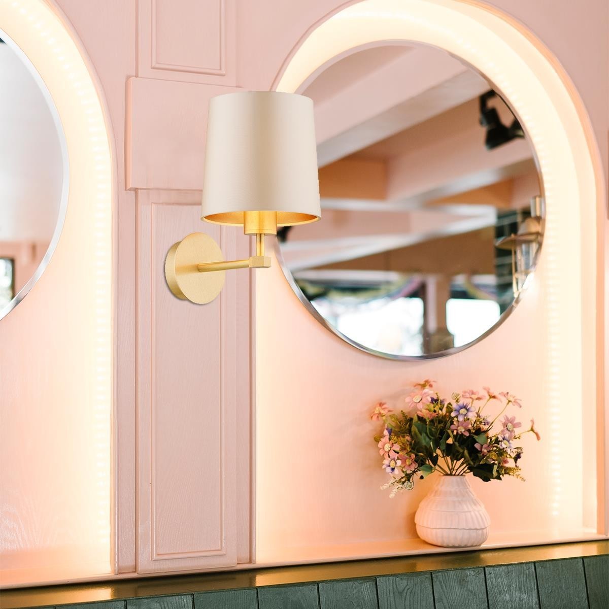 kinkiet 1 pł. PRINCETON kolor beżowy (złoty środek), mosiądz szczotkowany polskiej manufaktury Argon