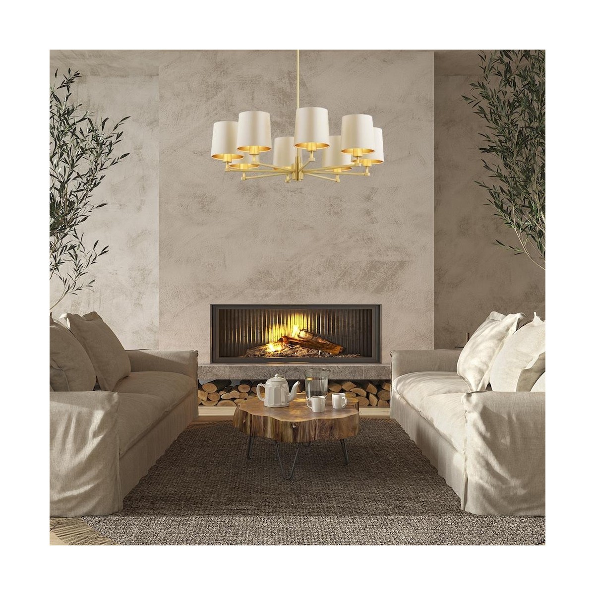 żyrandol 8 pł. PRINCETON kolor beżowy (złoty środek), mosiądz szczotkowany polskiej manufaktury Argon