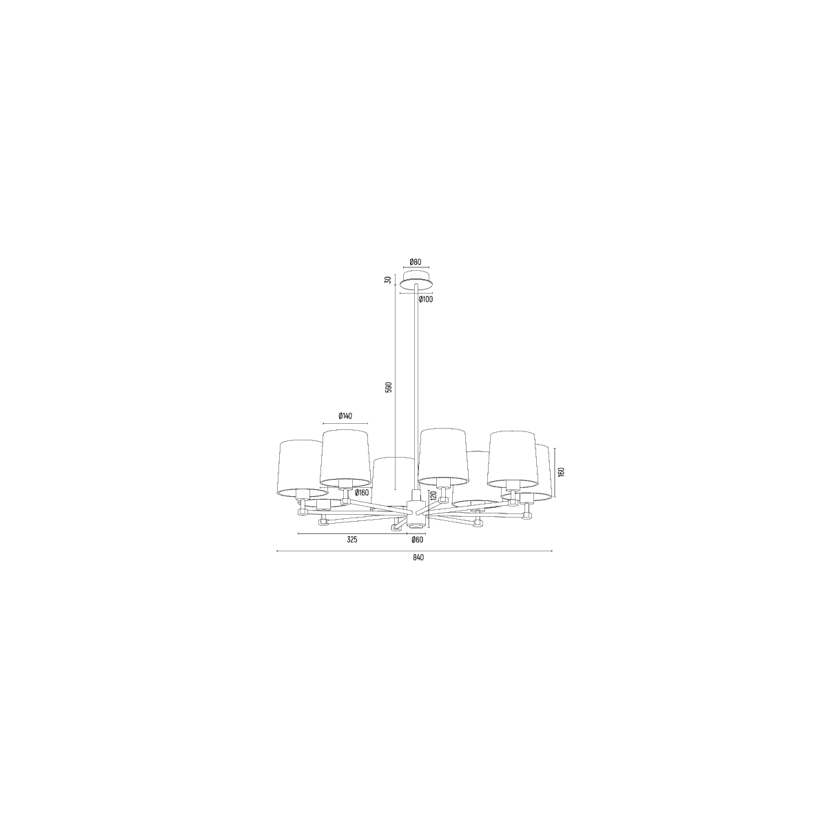 żyrandol 8 pł. PRINCETON kolor beżowy (złoty środek), mosiądz szczotkowany polskiej manufaktury Argon