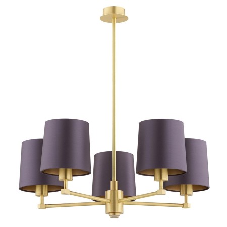 żyrandol 5 pł. PRINCETON kolor fioletowy-śliwkowy (złoty środek), mosiądz szczotkowany polskiej manufaktury Argon