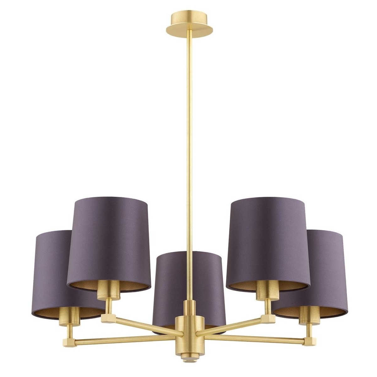 żyrandol 5 pł. PRINCETON kolor fioletowy-śliwkowy (złoty środek), mosiądz szczotkowany polskiej manufaktury Argon