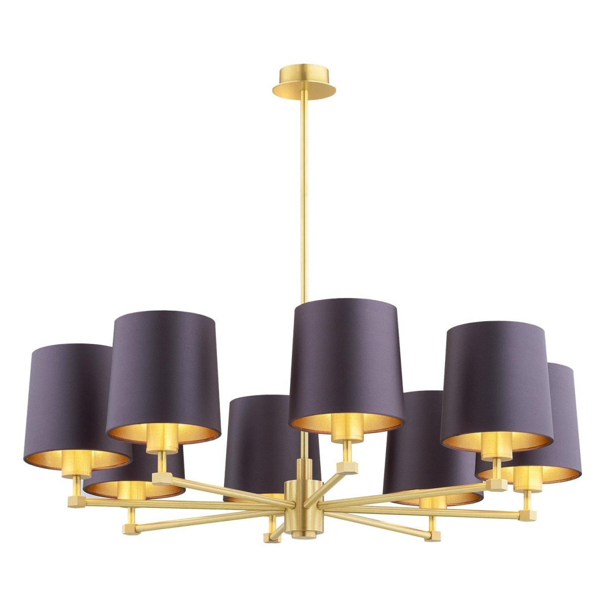 żyrandol 8 pł. PRINCETON kolor fioletowy-śliwkowy (złoty środek), mosiądz szczotkowany polskiej manufaktury Argon