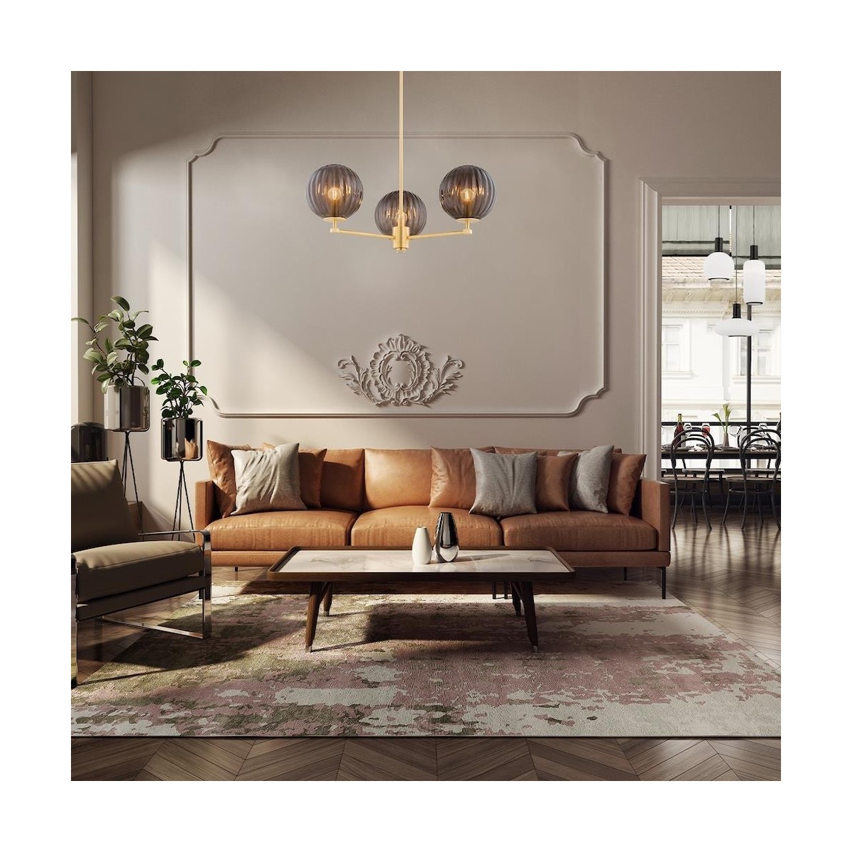 lampa wisząca 3 pł. na okrągłej podsufitce SAGUNTO PLUS kolor opal mat, czarny struktura polskiej manufaktury Argon