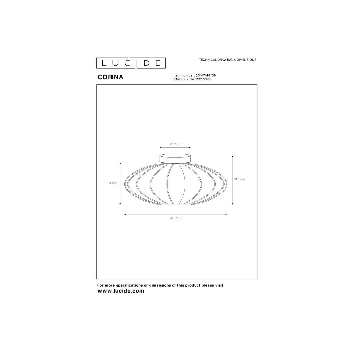 Lucide 03147/40/30 CORINA - Lampa sufitowa wpuszczana - 40 cm - 1xE27 - Czarna