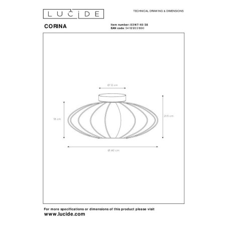 Lucide 03147/40/38 CORINA - Lampa sufitowa wpuszczana - 40 cm - 1xE27 - Kremowa