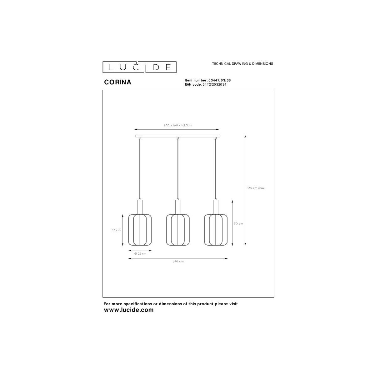 Lucide 03447/03/38 CORINA - Lampa wisząca - 3xE27 - Kremowa