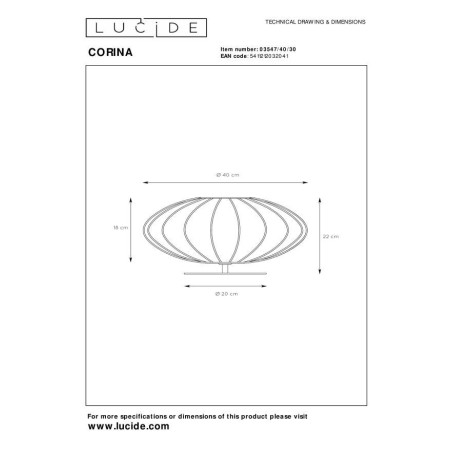 Lucide 03547/40/30 CORINA - Lampa stołowa - 40 cm - 1xE27 - Czarna