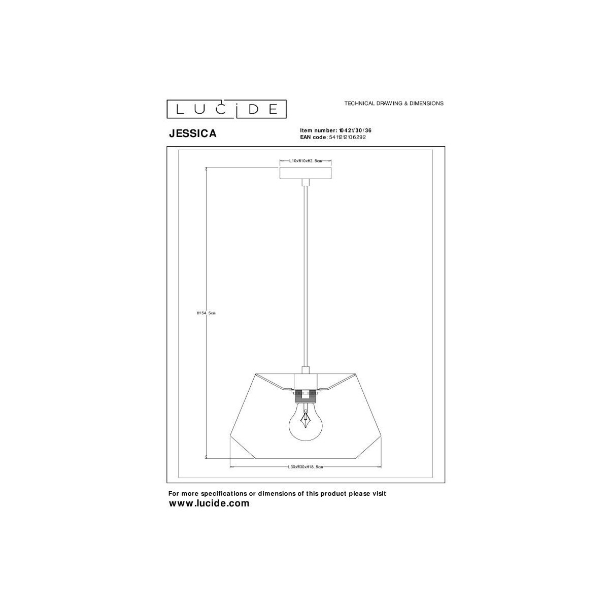 Lucide 10421/30/36 JESSICA - Lampa wisząca - 1xE27 - Szara