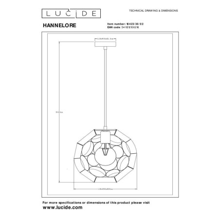 Lucide 10423/30/02 HANNELORE - Lampa wisząca - 30 cm - 1xE27 - Matowe złoto - Mosiądz