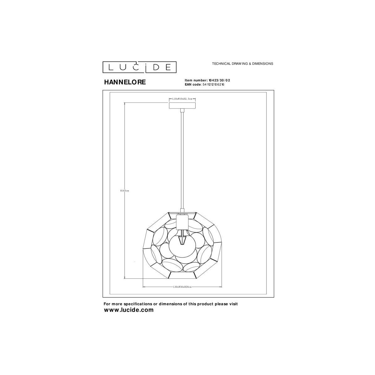 Lucide 10423/30/02 HANNELORE - Lampa wisząca - 30 cm - 1xE27 - Matowe złoto - Mosiądz