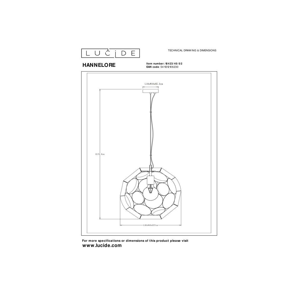 Lucide 10423/40/02 HANNELORE - Lampa wisząca - 40 cm - 1xE27 - Matowe złoto - Mosiądz