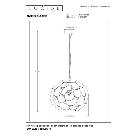 Lucide 10423/40/30 HANNELORE - Lampa wisząca - 40 cm - 1xE27 - Czarny