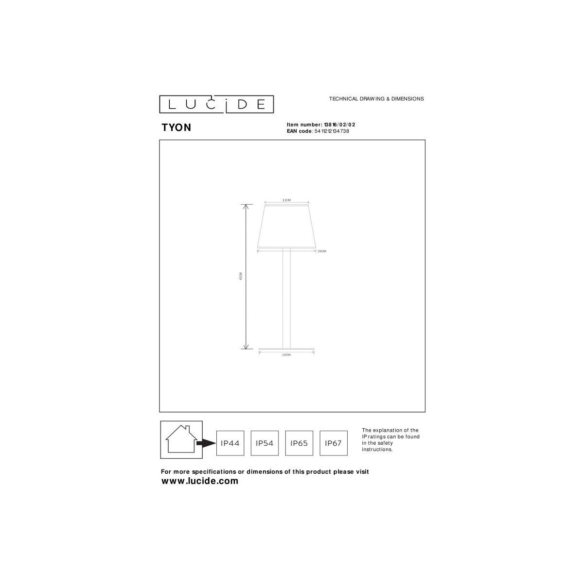 Lucide 13816/02/02 TYON - Lampa stołowa akumulatorowa do wewnątrz i na zewnątrz - Akumulator - 15 cm - Ściemniacz LED - 1x2W…