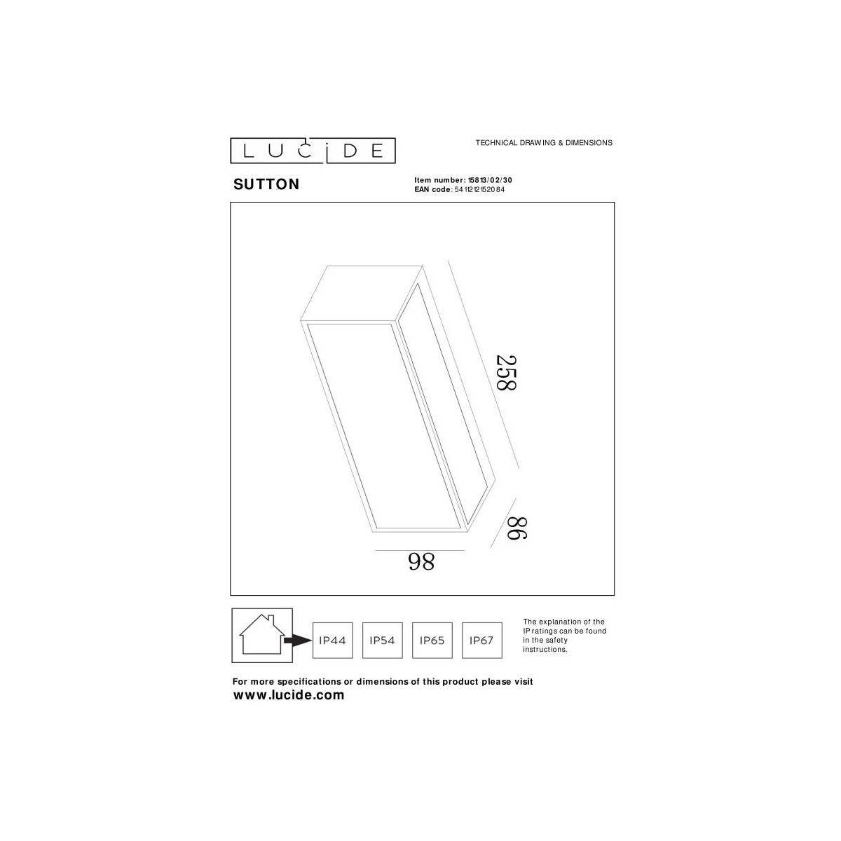 Lucide 15813/02/30 SUTTON - Kinkiet do wewnątrz i na zewnątrz - Solarny - Ściemniacz LED - 1x2W 2850K-3150K - IP54 - Czujnik…