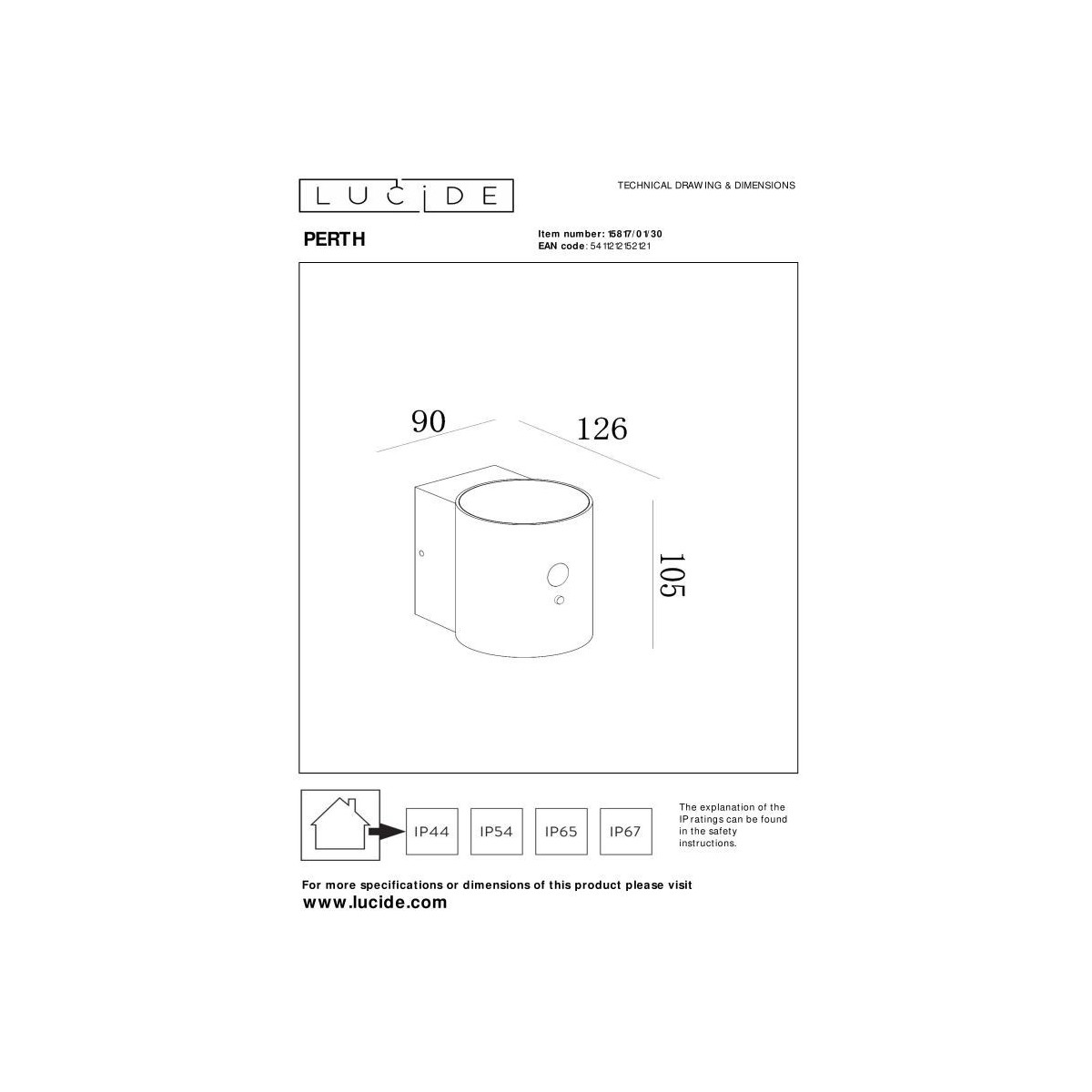 Lucide 15817/01/30 PERTH - Kinkiet do wewnątrz i na zewnątrz - Solarny - 9 cm - Ściemniacz LED - 1x1W 2850K-3150K - IP65 - Cz…