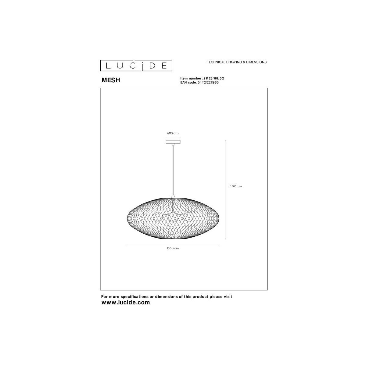 Lucide 21423/88/02 MESH - Lampa wisząca - 85 cm - 3xE27 - Matowe złoto - Mosiądz