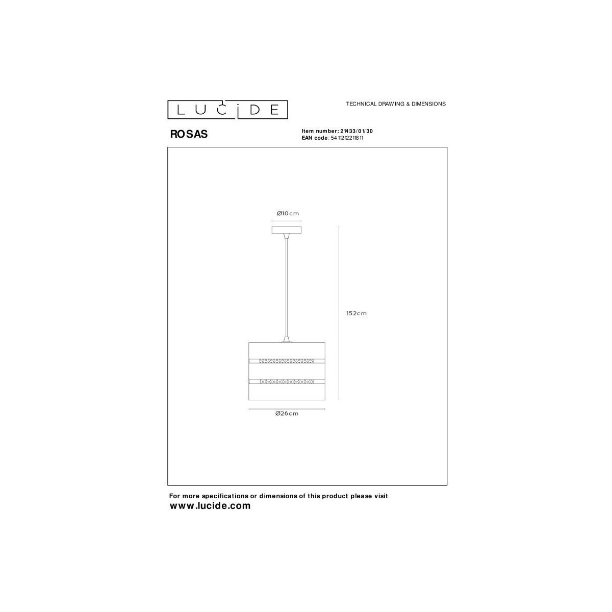 Lucide 21433/01/30 ROSAS - Lampa wisząca - 26 cm - 1xE27 - Czarna