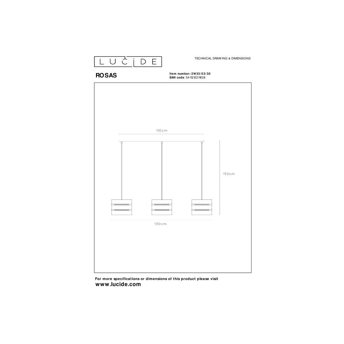 Lucide 21433/03/30 ROSAS - Lampa wisząca - 3xE27 - Czarna