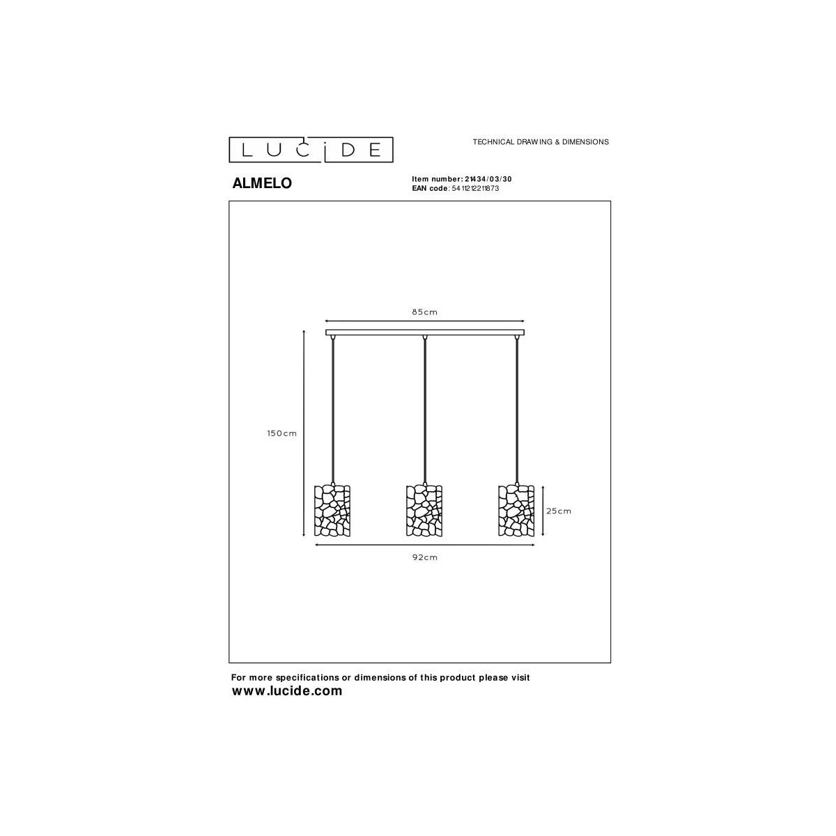 Lucide 21434/03/30 ALMELO - Lampa wisząca - 3xE27 - Czarna