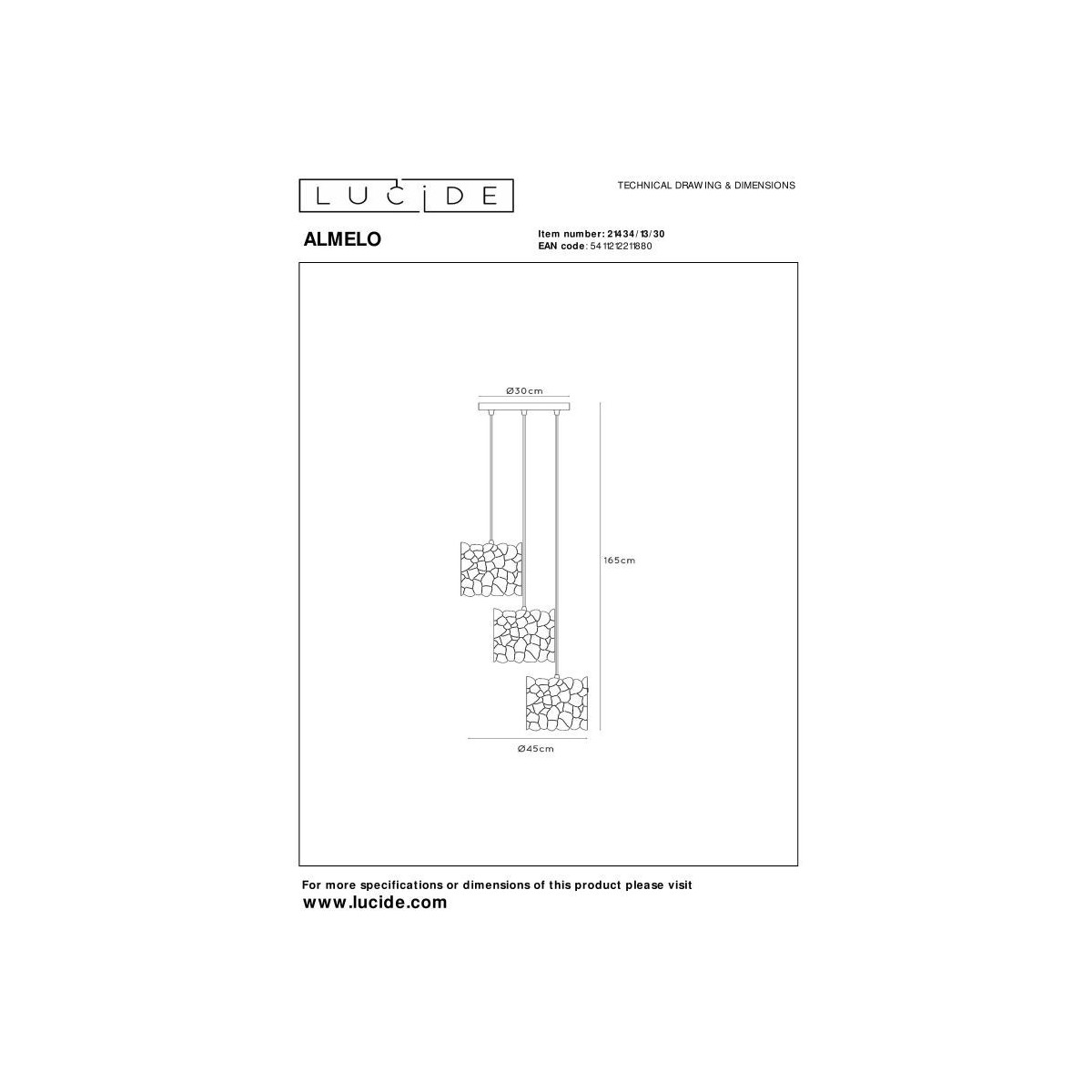 Lucide 21434/13/30 ALMELO - Lampa wisząca - 3xE27 - Czarna