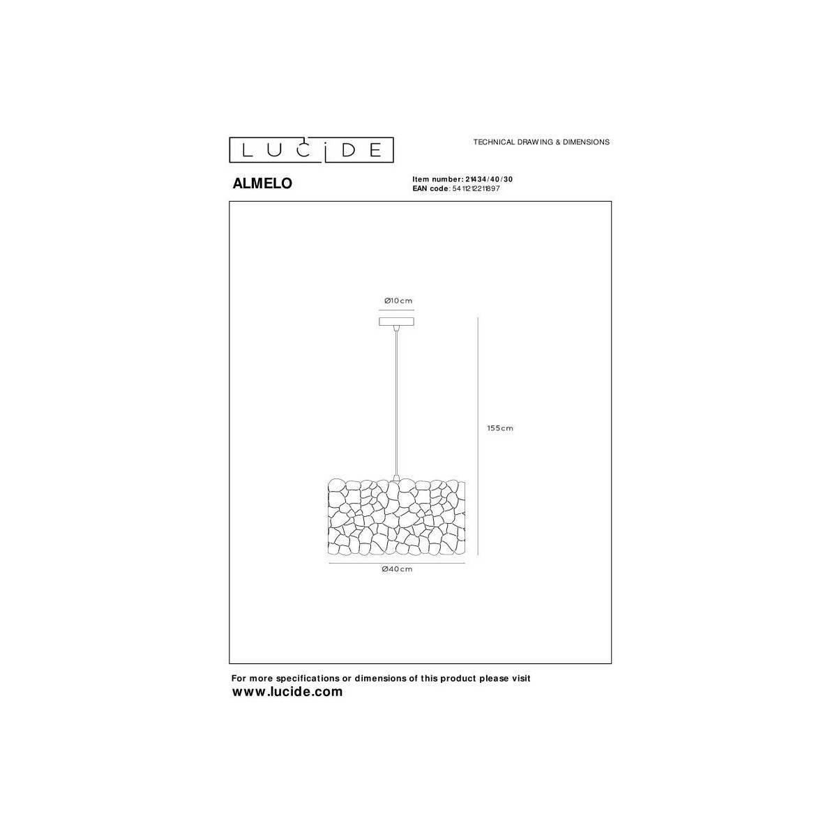 Lucide 21434/40/30 ALMELO - Lampa wisząca - 40 cm - 1xE27 - Czarna